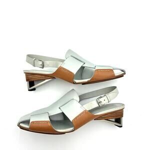 39.5 Hermès Blue Leather Slingback Sandals Spring 2018